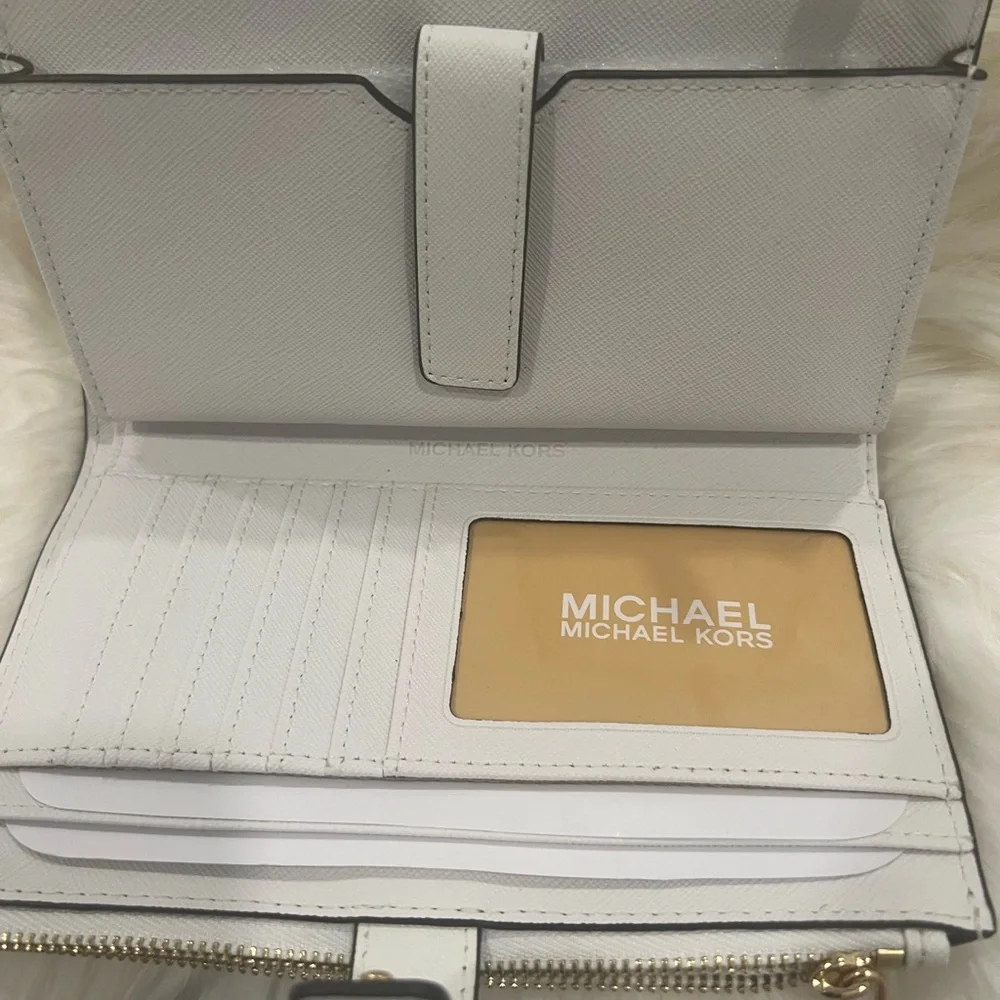 Michael Kors White Wristlet with Gold Details